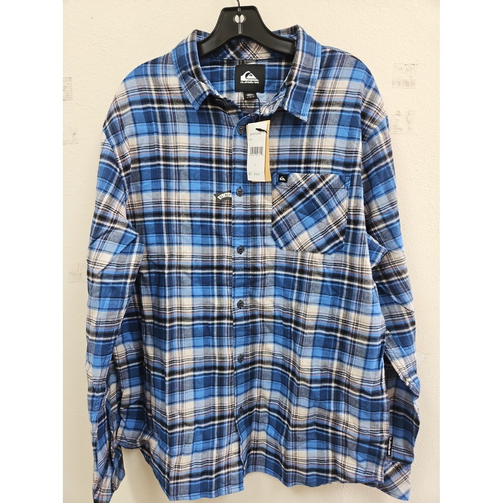 Quiksilver Men's Plaid Flannel NWT Surf Core Coastal Core Large Stretch